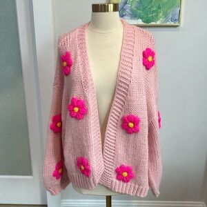 Pink floral sweater cardigan size L